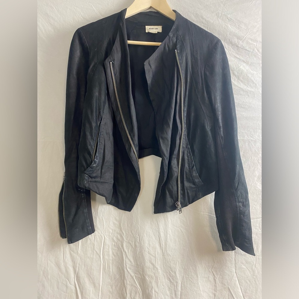 Black leather helmut lang moto jacket
